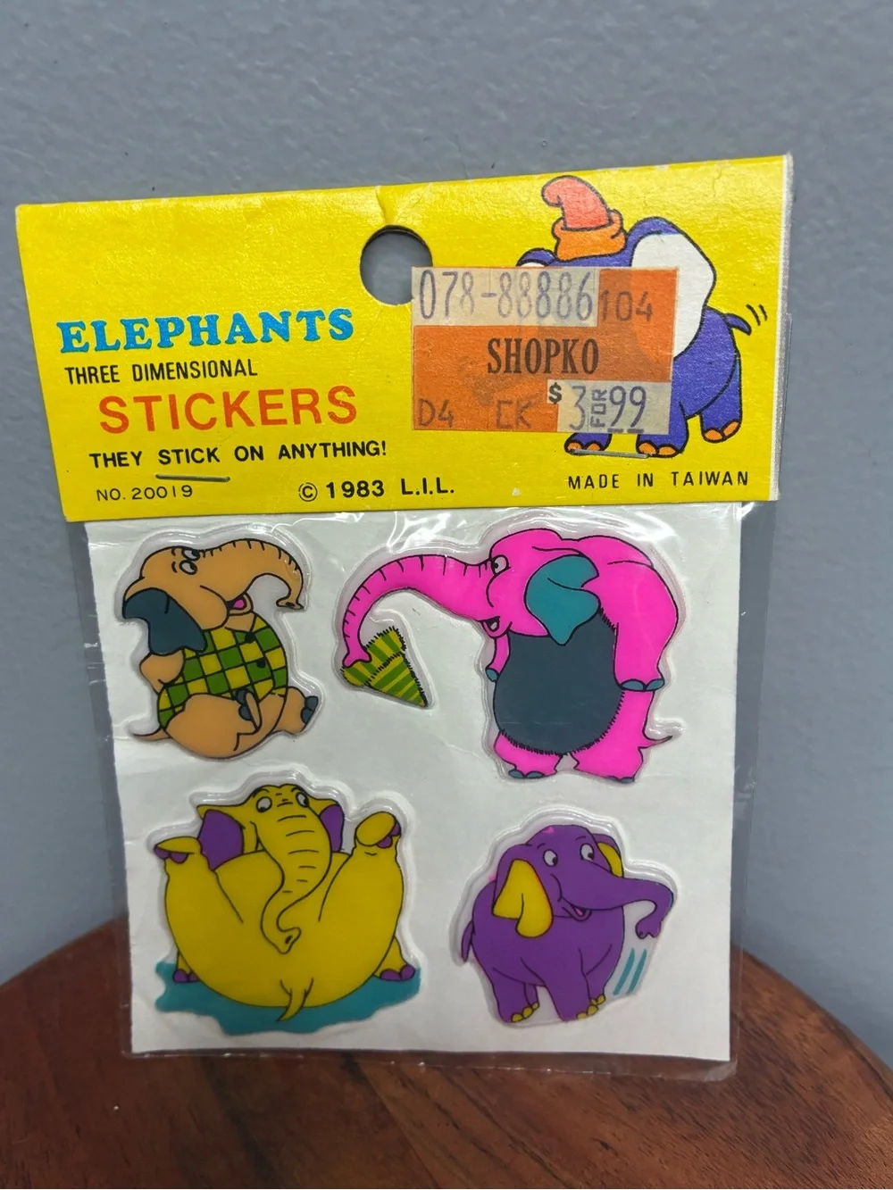 1983 Puffy Elephant Stickers Sealed L.I.L. Taiwan NOS ShopKo Vintage